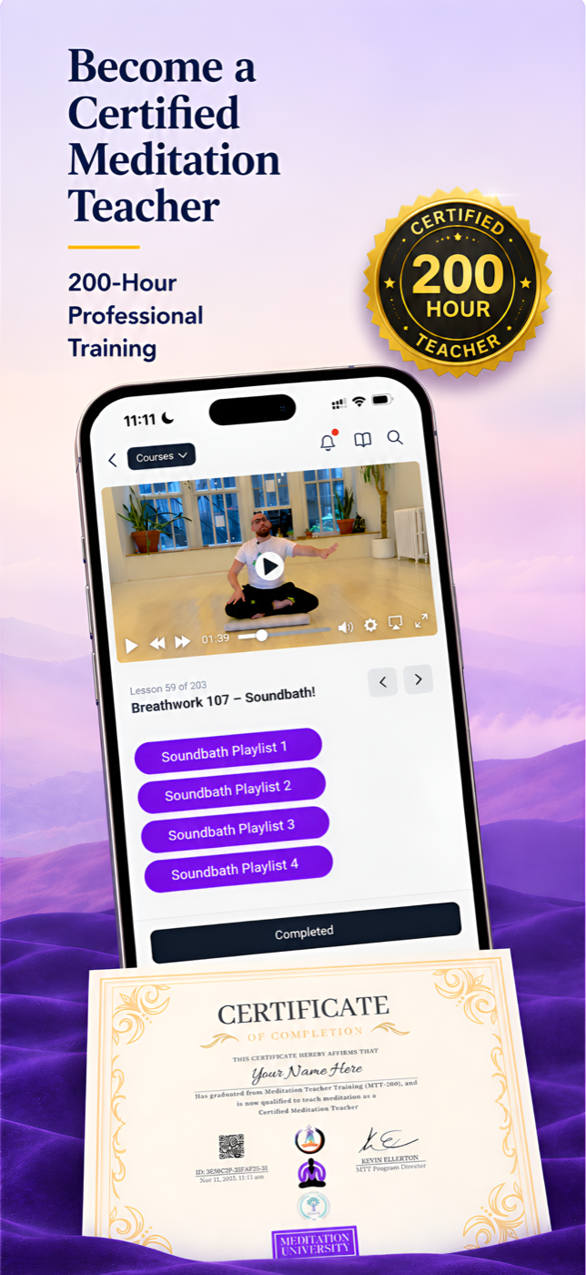Meditation University app live and community screen